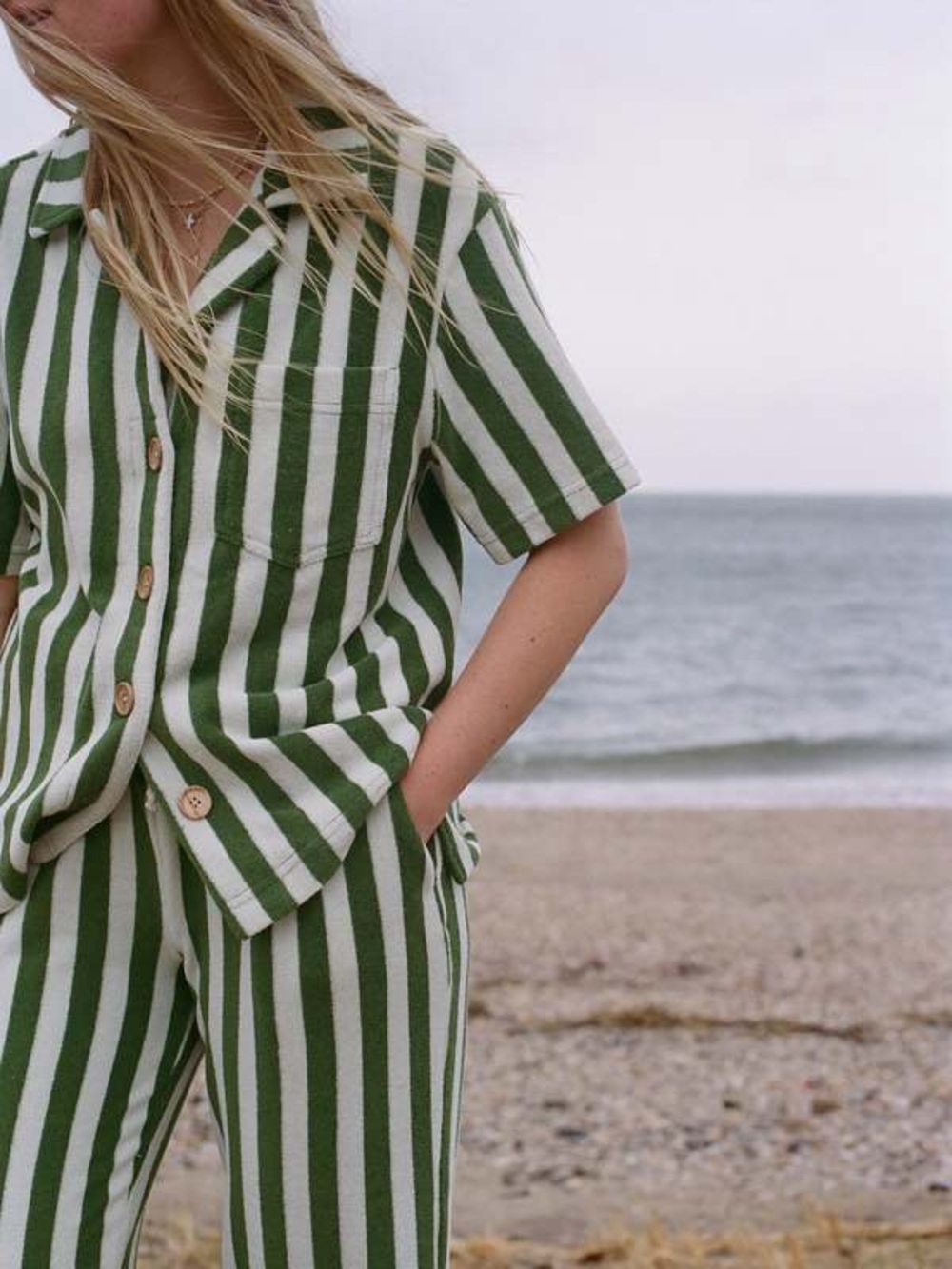 Alice Pearl Brooklyn Weekend‎ Top in Green Stripe Size Large Womans